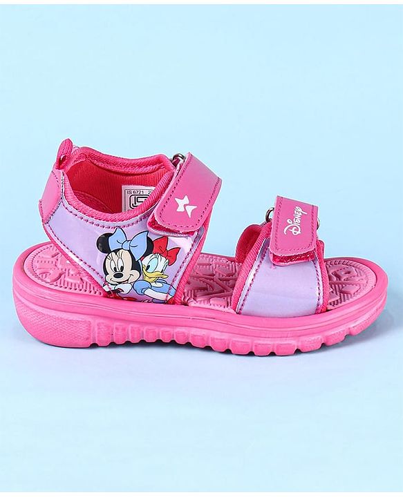 Cute Walk by Babyhug Disney Velcro Closure Sandals with Minnie Mouse Print - Dark Pink