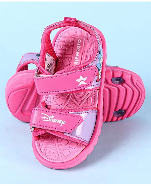 Cute Walk by Babyhug Disney Velcro Closure Sandals with Minnie Mouse Print - Dark Pink