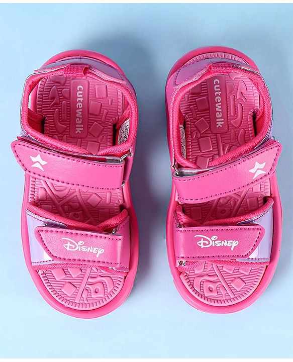 Cute Walk by Babyhug Disney Velcro Closure Sandals with Minnie Mouse Print - Dark Pink