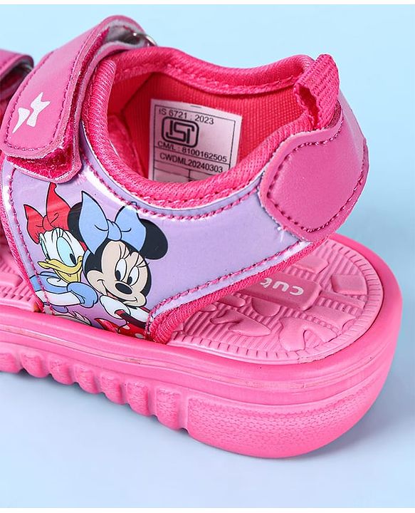 Cute Walk by Babyhug Disney Velcro Closure Sandals with Minnie Mouse Print - Dark Pink