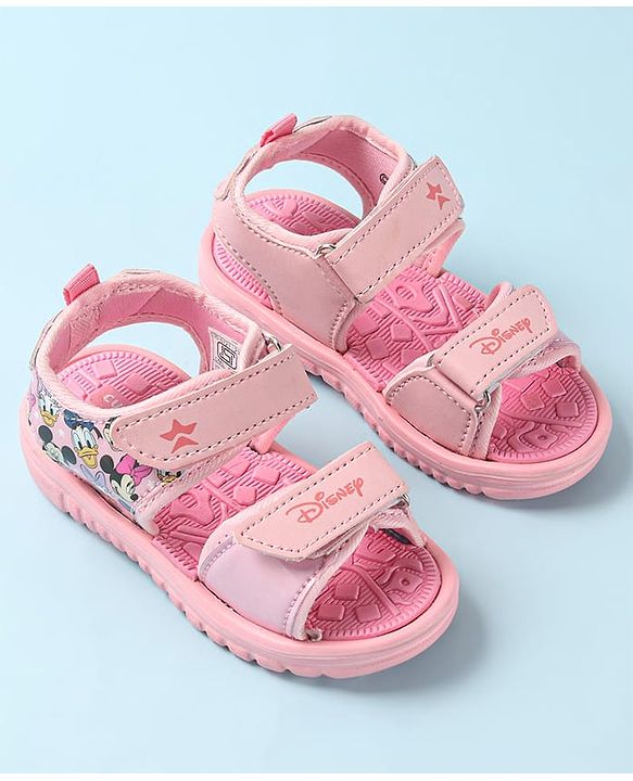 Cute Walk by Babyhug Disney Sandals with Velcro Closure Micky Mouse & Friends Graphic - Pink