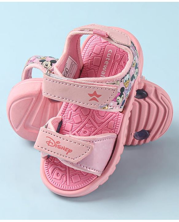 Cute Walk by Babyhug Disney Sandals with Velcro Closure Micky Mouse & Friends Graphic - Pink