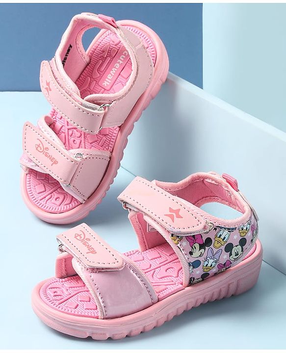 Cute Walk by Babyhug Disney Sandals with Velcro Closure Micky Mouse & Friends Graphic - Pink