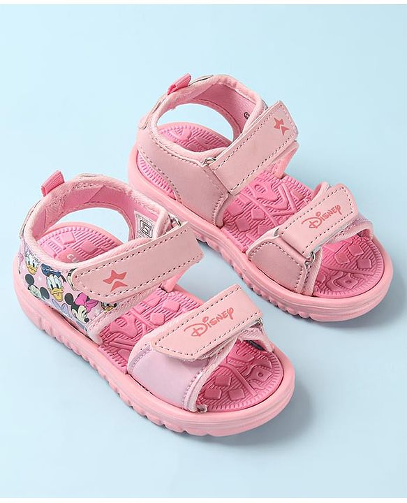 Cute Walk by Babyhug Disney Sandals with Velcro Closure Micky Mouse & Friends Graphic - Pink
