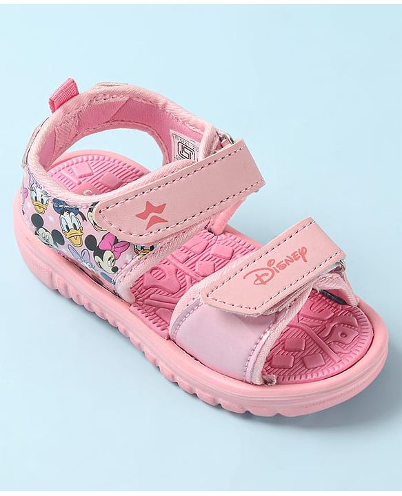 Cute Walk by Babyhug Disney Sandals with Velcro Closure Micky Mouse & Friends Graphic - Pink