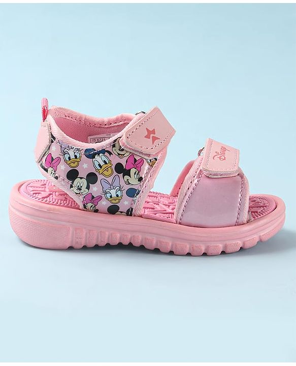 Cute Walk by Babyhug Disney Sandals with Velcro Closure Micky Mouse & Friends Graphic - Pink