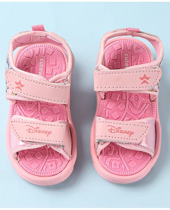 Cute Walk by Babyhug Disney Sandals with Velcro Closure Micky Mouse & Friends Graphic - Pink