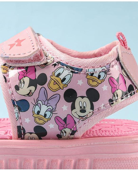 Cute Walk by Babyhug Disney Sandals with Velcro Closure Micky Mouse & Friends Graphic - Pink