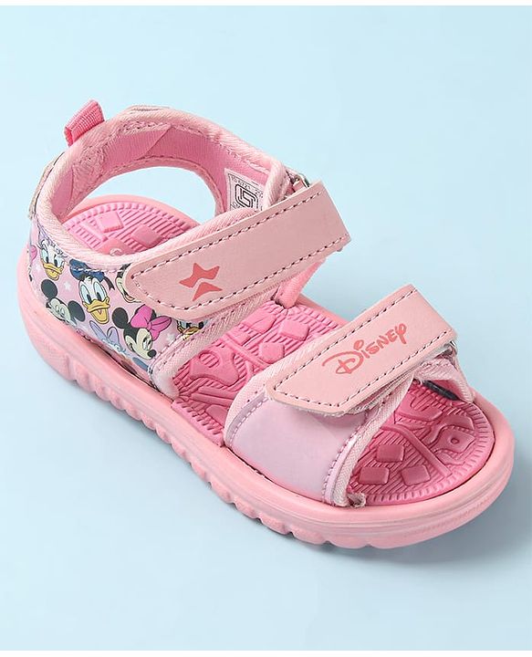 Cute Walk by Babyhug Disney Sandals with Velcro Closure Micky Mouse & Friends Graphic - Pink