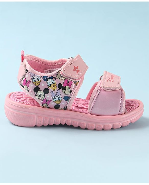 Cute Walk by Babyhug Disney Sandals with Velcro Closure Micky Mouse & Friends Graphic - Pink