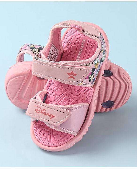 Cute Walk by Babyhug Disney Sandals with Velcro Closure Micky Mouse & Friends Graphic - Pink