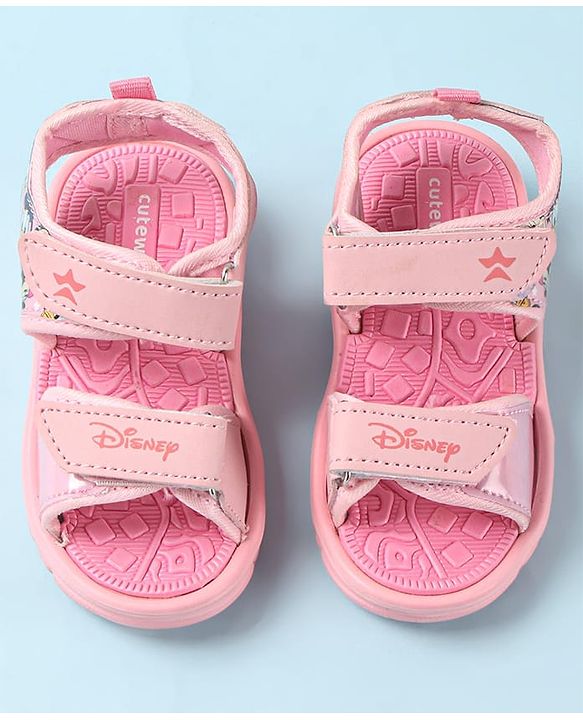 Cute Walk by Babyhug Disney Sandals with Velcro Closure Micky Mouse & Friends Graphic - Pink