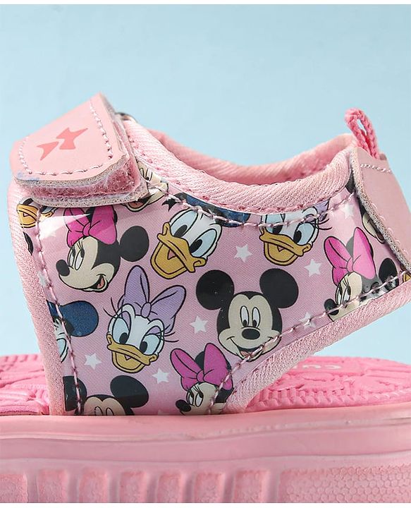 Cute Walk by Babyhug Disney Sandals with Velcro Closure Micky Mouse & Friends Graphic - Pink