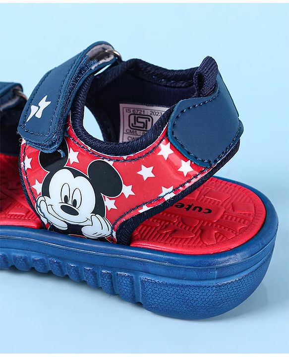 Cute Walk by Babyhug Disney Velcro Closure Sandals with Mickey Mouse Print - Navy Blue