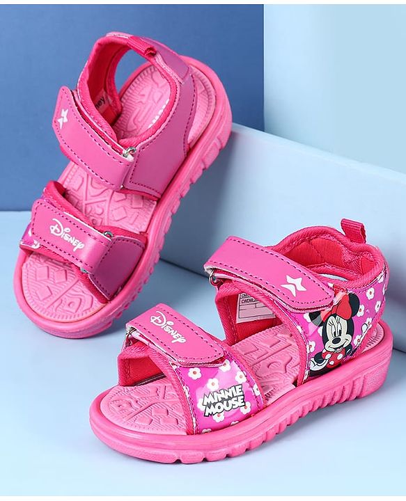 Cute Walk by Babyhug Disney Velcro Closure Sandals with Minnie Mouse Print - Dark Pink