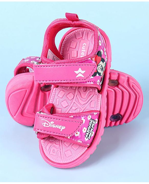 Cute Walk by Babyhug Disney Velcro Closure Sandals with Minnie Mouse Print - Dark Pink