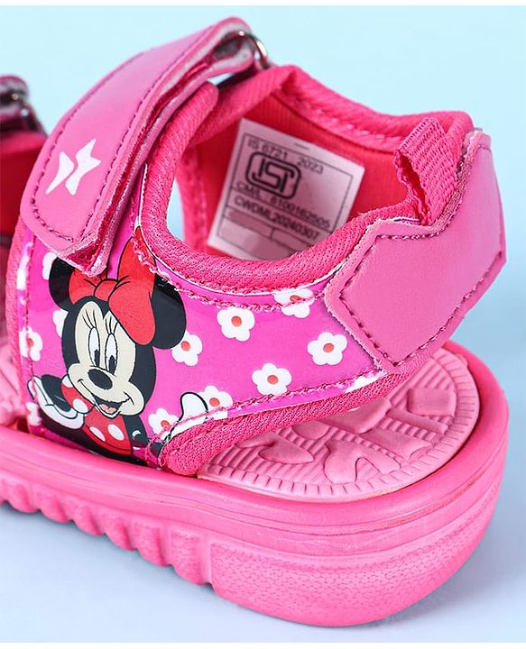 Cute Walk by Babyhug Disney Velcro Closure Sandals with Minnie Mouse Print - Dark Pink
