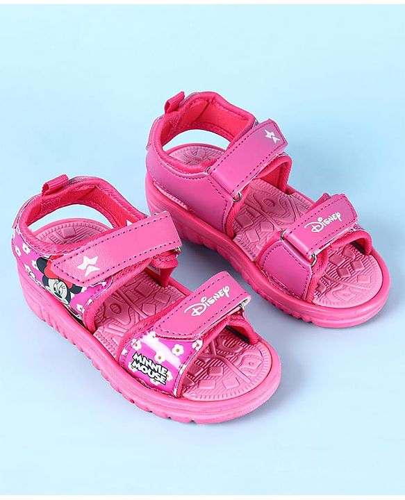 Cute Walk by Babyhug Disney Velcro Closure Sandals with Minnie Mouse Print - Dark Pink