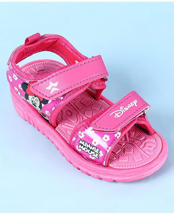 Cute Walk by Babyhug Disney Velcro Closure Sandals with Minnie Mouse Print - Dark Pink