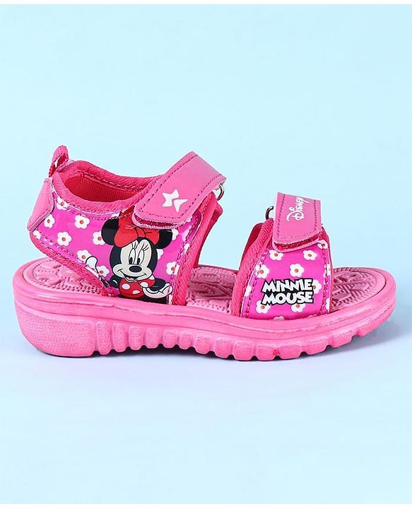 Cute Walk by Babyhug Disney Velcro Closure Sandals with Minnie Mouse Print - Dark Pink