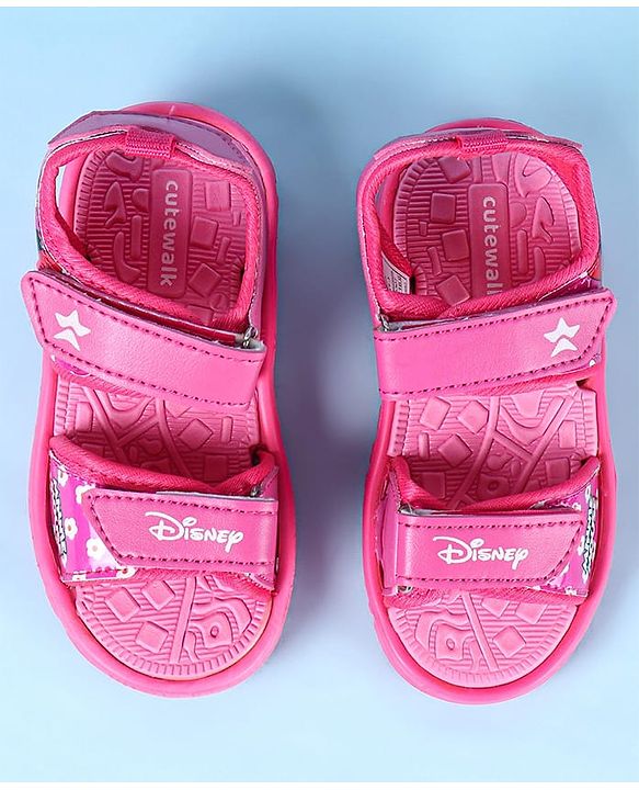 Cute Walk by Babyhug Disney Velcro Closure Sandals with Minnie Mouse Print - Dark Pink