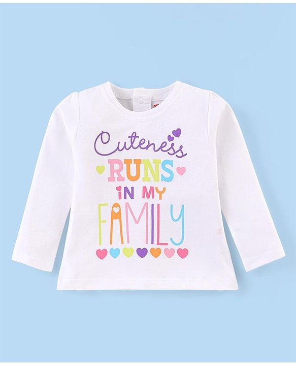 Babyhug Cotton Knit Full Sleeves Text Printed T-Shirt - White