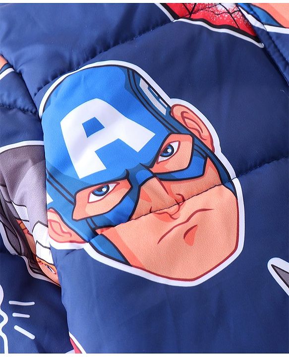Pine Kids Marvel Woven Full Sleeves Padded Jacket with Detachable Hood & Avengers Graphics - Navy Blue