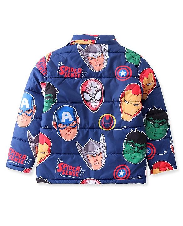 Pine Kids Marvel Woven Full Sleeves Padded Jacket with Detachable Hood & Avengers Graphics - Navy Blue