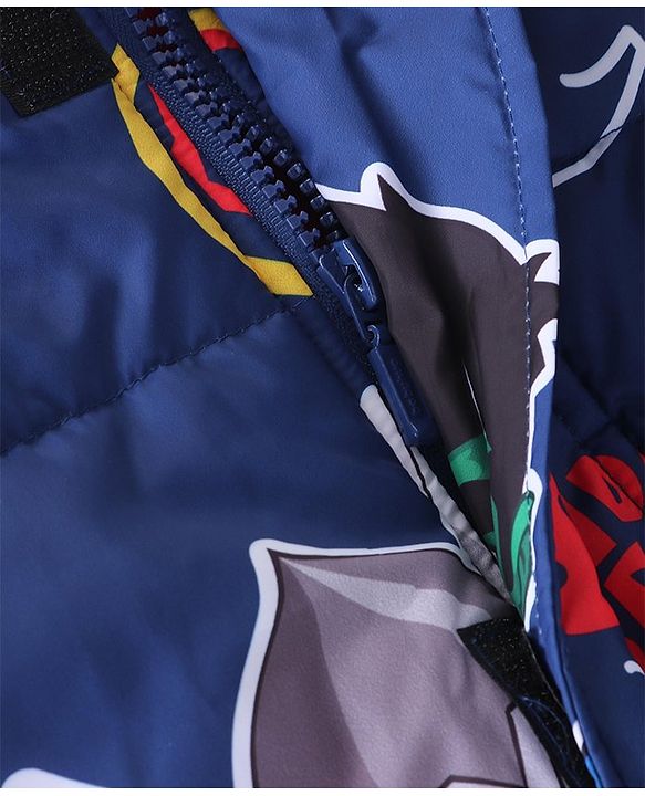 Pine Kids Marvel Woven Full Sleeves Padded Jacket with Detachable Hood & Avengers Graphics - Navy Blue