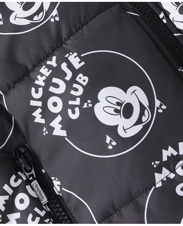 Pine Kids Disney Woven Full Sleeves Padded Hooded Jacket with Mickey Mouse Graphics - Black