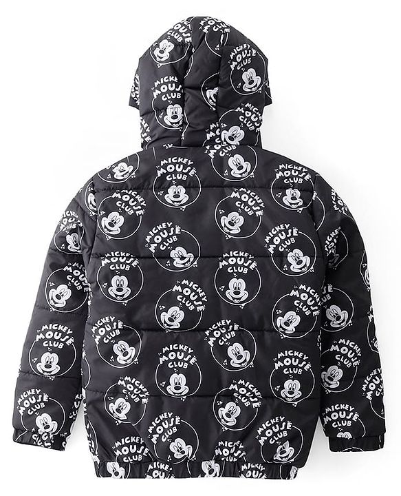 Pine Kids Disney Woven Full Sleeves Padded Hooded Jacket with Mickey Mouse Graphics - Black