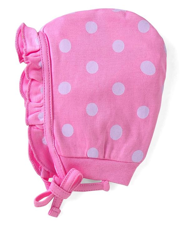 Babyhug 100% Cotton Knit Caps with Polka Dots & Floral Print Pack of 2 - Pink & Navy Blue