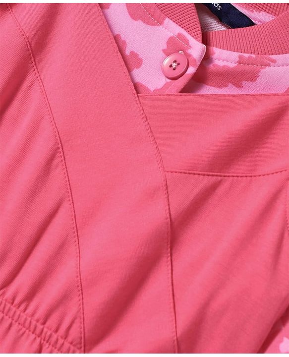 Pine Kids Cotton Knit Full Sleeves Hearts Printed Jacket with Solid Color Frock - Dark Pink