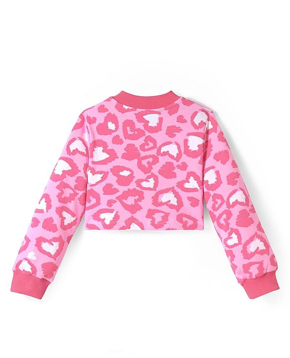 Pine Kids Cotton Knit Full Sleeves Hearts Printed Jacket with Solid Color Frock - Dark Pink
