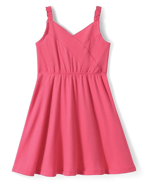 Pine Kids Cotton Knit Full Sleeves Hearts Printed Jacket with Solid Color Frock - Dark Pink