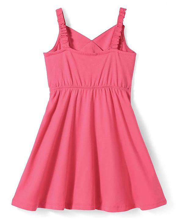 Pine Kids Cotton Knit Full Sleeves Hearts Printed Jacket with Solid Color Frock - Dark Pink