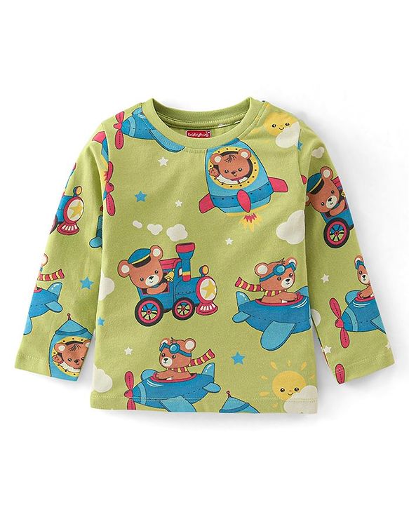 Babyhug Cotton Knit Full Sleeves Night Suit with Dino Print - Lime Green