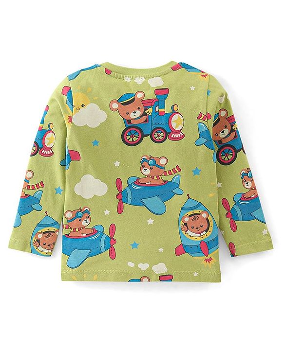Babyhug Cotton Knit Full Sleeves Night Suit with Dino Print - Lime Green