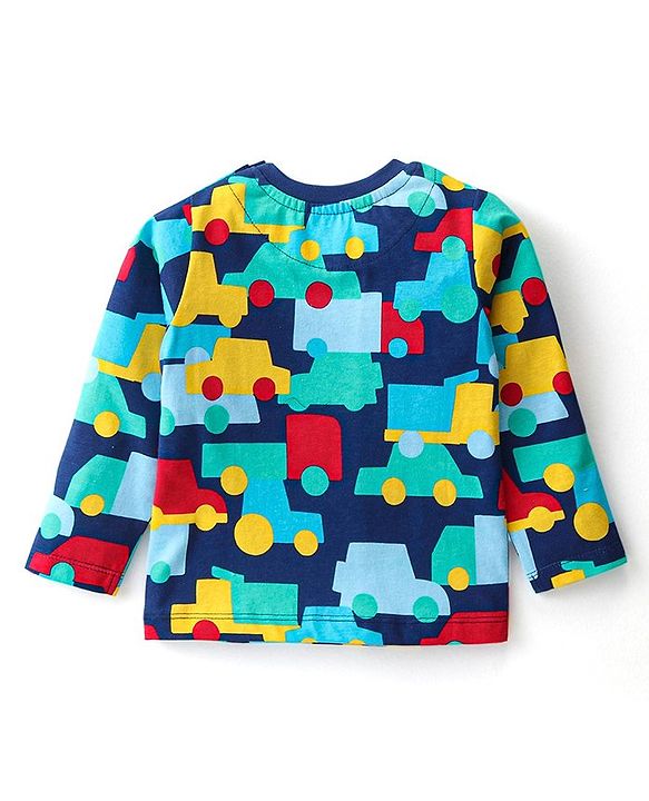 Babyhug Cotton Knit Full Sleeves Night Suit With Vehicles Print - Navy