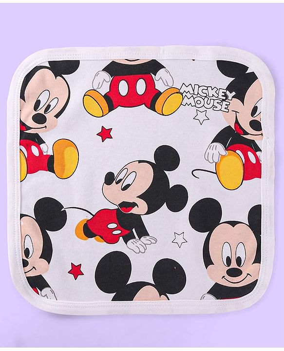 Babyhug Disney Cotton Interlock Kint Wash Cloth with Mickey Mouse Graphics L 28 x H 28 cm Pack Of 3 - White & Blue