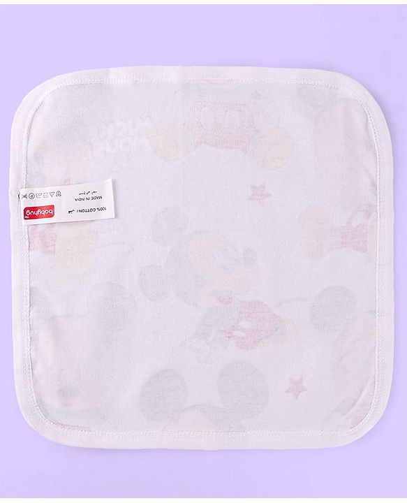 Babyhug Disney Cotton Interlock Kint Wash Cloth with Mickey Mouse Graphics L 28 x H 28 cm Pack Of 3 - White & Blue