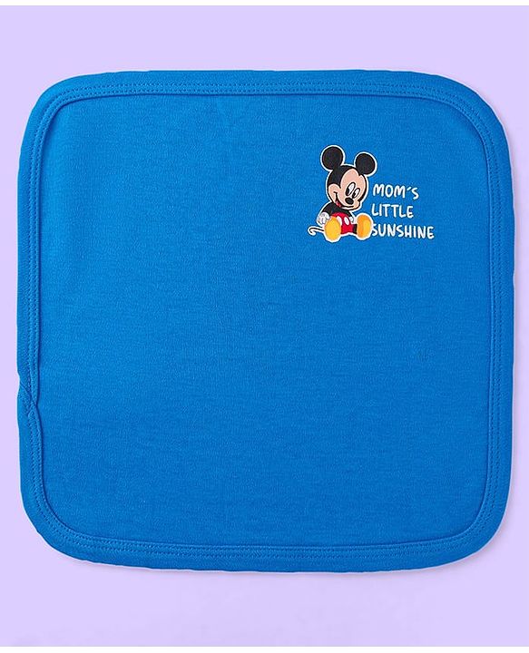 Babyhug Disney Cotton Interlock Kint Wash Cloth with Mickey Mouse Graphics L 28 x H 28 cm Pack Of 3 - White & Blue