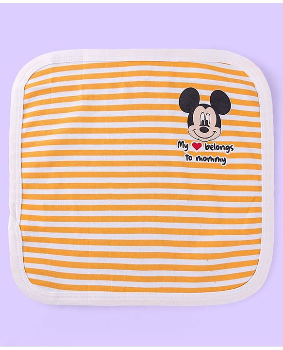 Babyhug Disney Cotton Interlock Kint Wash Cloth with Mickey Mouse Graphics L 28 x H 28 cm Pack Of 3 - White & Blue