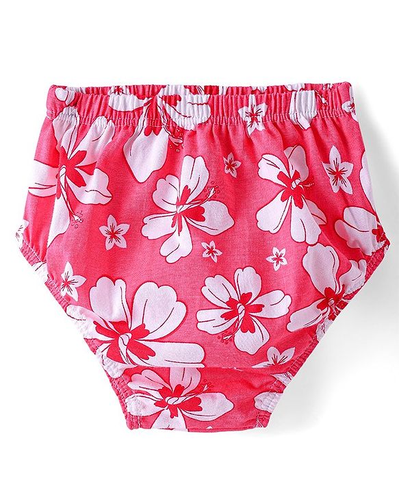 Babyhug Cotton Knit Half Cap Sleeves Floral Printed Anti Bacterial Frock with Bloomer - Dark Pink