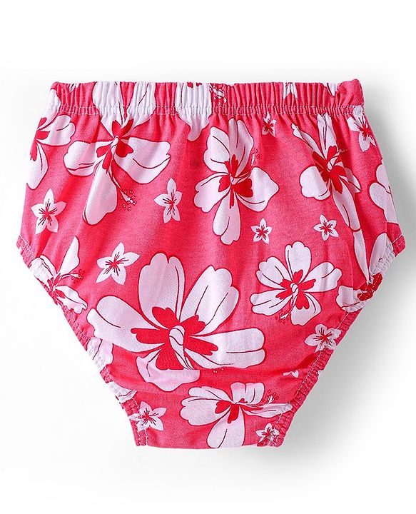 Babyhug Cotton Knit Half Cap Sleeves Floral Printed Anti Bacterial Frock with Bloomer - Dark Pink