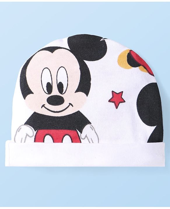 Babyhug Disney Interlock Knit Caps Mittens & Booties With Mickey Mouse Graphic - White