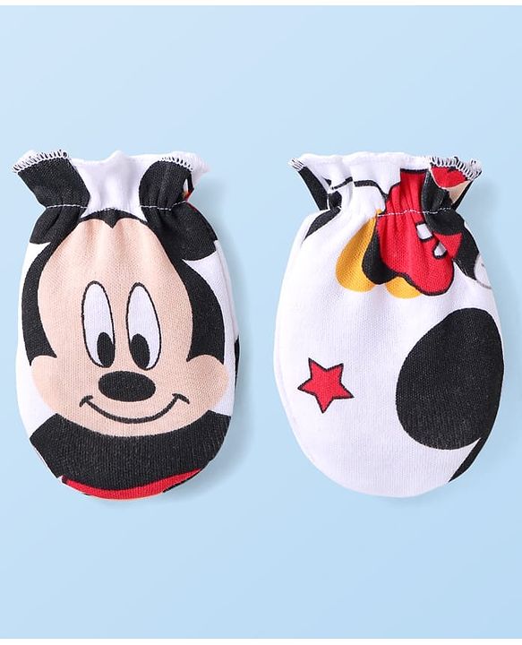 Babyhug Disney Interlock Knit Caps Mittens & Booties With Mickey Mouse Graphic - White