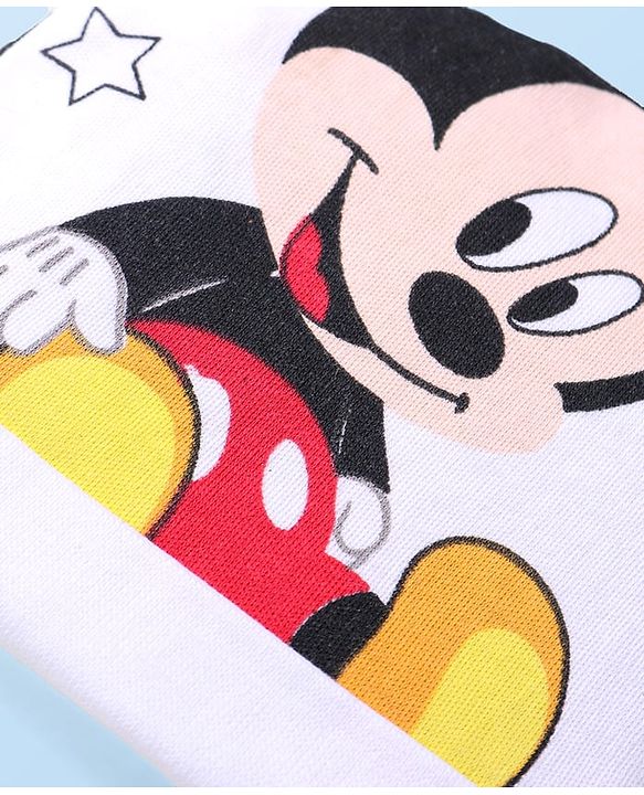 Babyhug Disney Interlock Knit Caps Mittens & Booties With Mickey Mouse Graphic - White