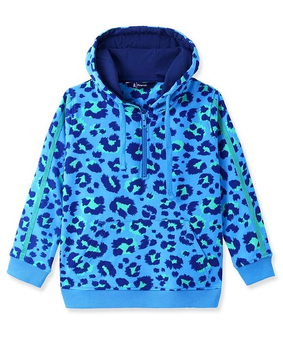 Pine Kids Cotton Knit Full Sleeves Hooded Sweatshirt & Joggers Set with  Print - Blue