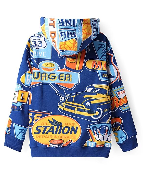 Pine Kids Cotton Knit Full Sleeves Text Printed Winter Wear Hooded Sweatshirt & Joggers Set with Kangaroo Pockets - Blue
